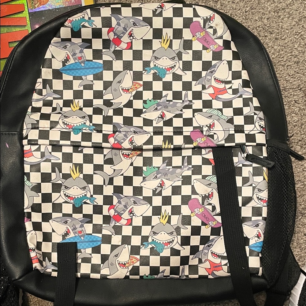 Shark Print Checkered Backpack